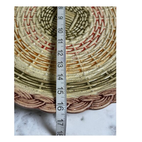Vintage Italian Majolica Woven Ceramic Tray | Hand-Painted Basketweave Design Se - Picture 5 of 6